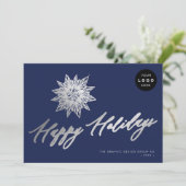 Cartes Pour Fêtes Annuelles Élégant script argent flocon de neige affaires LOG (Debout devant)