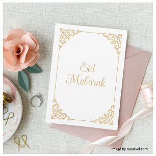 Cartes Pour Fêtes Annuelles Élégant Script baroque Or blanc Aïd Moubarak