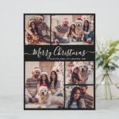 Cartes Pour Fêtes Annuelles Élégant Script Black 5 Photo Collage Noël (Debout devant)