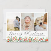 Cartes Pour Fêtes Annuelles Élégant Script Botanique Noël Photo Collage (Devant)