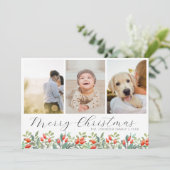 Cartes Pour Fêtes Annuelles Élégant Script Botanique Noël Photo Collage (Debout devant)