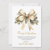 Cartes Pour Fêtes Annuelles Élégant Script Bow Botanique Non Photo Noël (Devant)