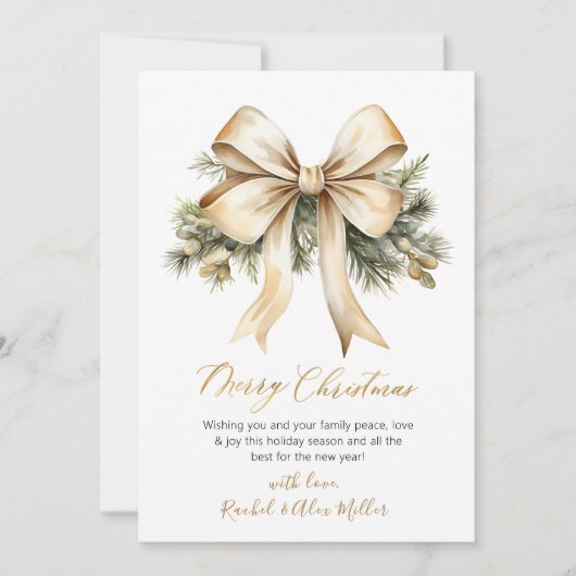 Cartes Pour Fêtes Annuelles Élégant Script Bow Botanique Non Photo Noël (Devant)