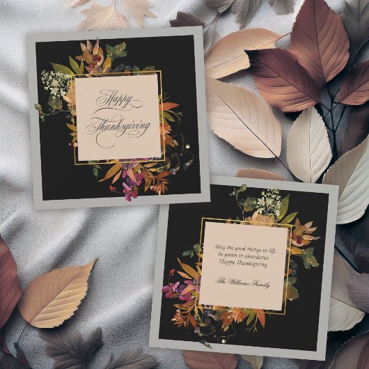 Cartes Pour Fêtes Annuelles Élégant Script Calligraphie Floral Thanksgiving