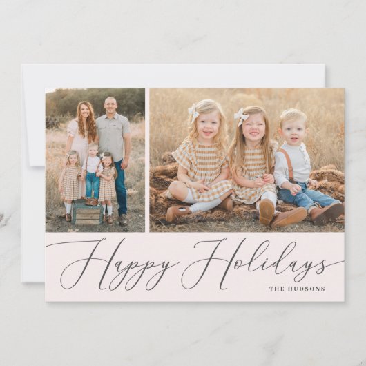 Cartes Pour Fêtes Annuelles Élégant Script Calligraphie Simple 2 Photo Holiday (Devant)