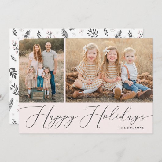 Cartes Pour Fêtes Annuelles Élégant Script Calligraphie Simple 2 Photo Holiday (Devant / Derrière)