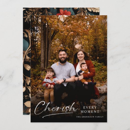 Cartes Pour Fêtes Annuelles Élégant Script Cherish Chaque Moment (Devant / Derrière)