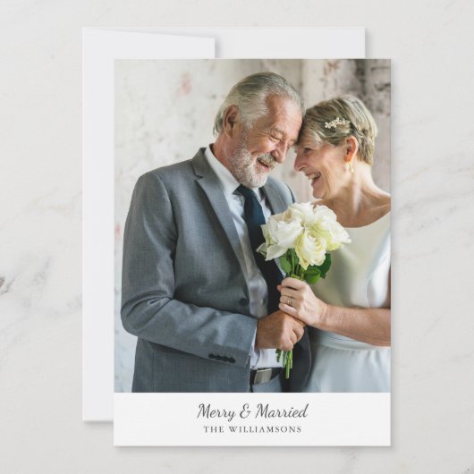 Cartes Pour Fêtes Annuelles Élégant Script classique plus vieux marié Joyeux p (Devant)