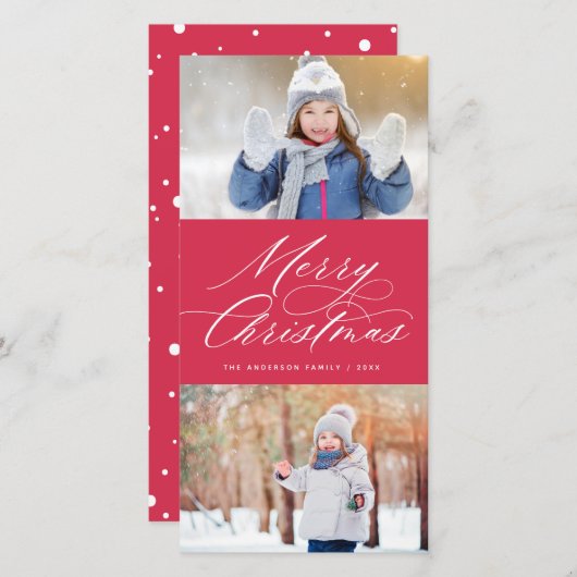 Cartes Pour Fêtes Annuelles Élégant script de calligraphie Joyeux Noël 2 Photo (Devant / Derrière)