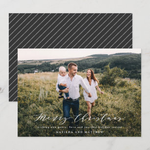 Cartes Pour Fêtes Annuelles Élégant script de Noël photo minime noir blanc