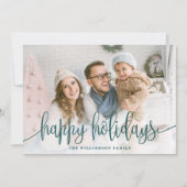 Cartes Pour Fêtes Annuelles Élégant Script Full Photo Happy Holidays Green (Devant)