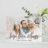 Cartes Pour Fêtes Annuelles Élégant Script Full Photo Hope Love Hugs Black (Debout devant)