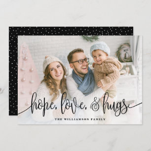 Cartes Pour Fêtes Annuelles Élégant Script Full Photo Hope Love Hugs Black