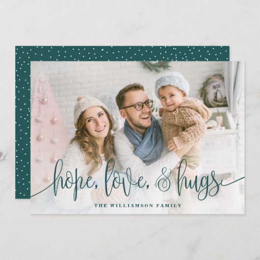 Cartes Pour Fêtes Annuelles Élégant Script Full Photo Hope Love Hugs Green (Devant / Derrière)