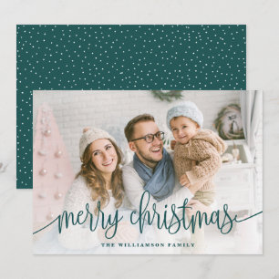 Cartes Pour Fêtes Annuelles Élégant Script Full Photo Joyeux Noël Turquoise