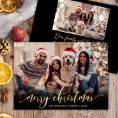 Cartes Pour Fêtes Annuelles Élégant Script Gold Script Black 2 Photo Noël