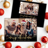 Cartes Pour Fêtes Annuelles Élégant Script Gold Script Black 2 Photo Noël
