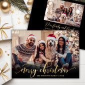 Cartes Pour Fêtes Annuelles Élégant Script Gold Script Black 2 Photo Noël