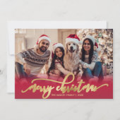 Cartes Pour Fêtes Annuelles Élégant Script Gold Script Red 2 Photo Noël (Devant)