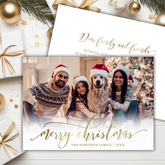 Cartes Pour Fêtes Annuelles Élégant Script Gold Script Single Photo Christmas