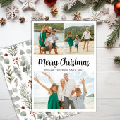 Cartes Pour Fêtes Annuelles Élégant Script Green 3 Multi Photo Noël