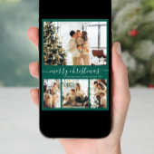 Cartes Pour Fêtes Annuelles Élégant Script Green 4 Photo Collage Noël