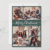 Cartes Pour Fêtes Annuelles Élégant Script Green 5 Photo Collage Noël (Devant)