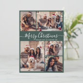 Cartes Pour Fêtes Annuelles Élégant Script Green 5 Photo Collage Noël (Debout devant)
