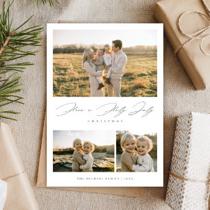 Cartes Pour Fêtes Annuelles Élégant Script Holly Jolly Noël photo rustique
