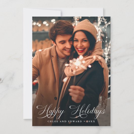 Cartes Pour Fêtes Annuelles Élégant Script Joyeux Jours fériés Noël 2 Photo (Devant)