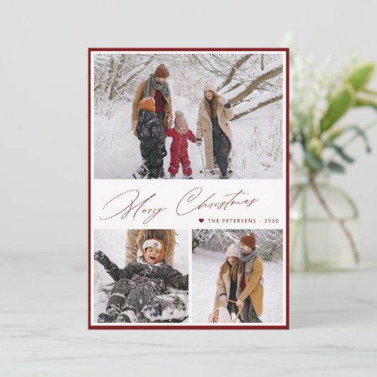 Cartes Pour Fêtes Annuelles Élégant script Joyeux Noël 3 photo collage (Debout devant)