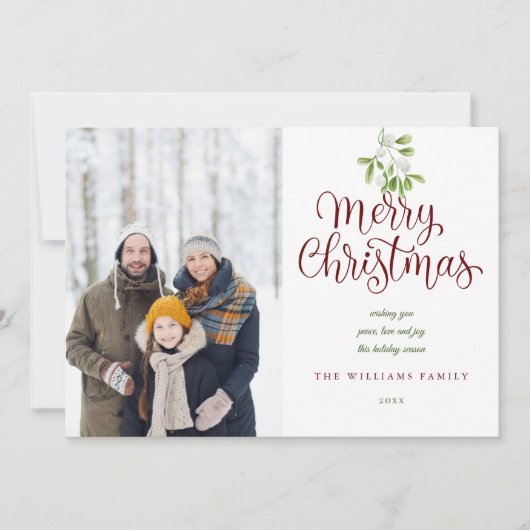 Cartes Pour Fêtes Annuelles Élégant Script Joyeux Noël Mistletoe 2 Photo (Devant)