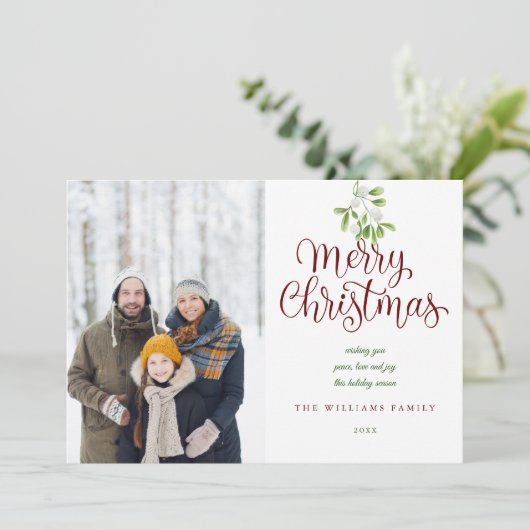 Cartes Pour Fêtes Annuelles Élégant Script Joyeux Noël Mistletoe 2 Photo (Debout devant)
