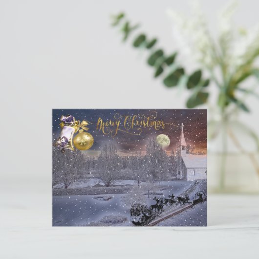 Cartes Pour Fêtes Annuelles Élégant Script Joyeux Noël Snowy Tree hiver (Debout devant)