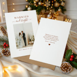 Cartes Pour Fêtes Annuelles Elegant Script Married and Bright Photo and Heart