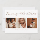 Cartes Pour Fêtes Annuelles Elegant Script Minimal 3 Photo Merry Christmas (Devant)