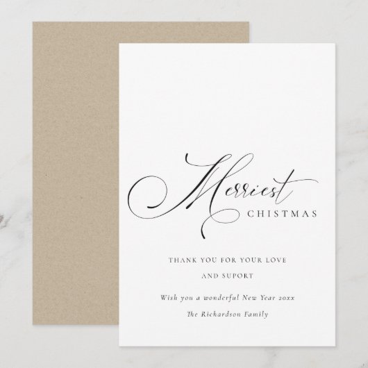 Cartes Pour Fêtes Annuelles Élégant Script Minimal Joyeux Noël (Devant / Derrière)