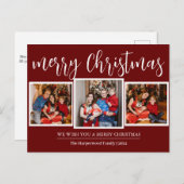 Cartes Pour Fêtes Annuelles Élégant Script moderne Famille de Noël 3 Photo (Devant / Derrière)