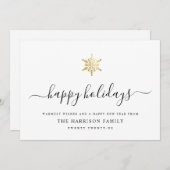 Cartes Pour Fêtes Annuelles Élégant script moderne flocon de neige simple or (Devant / Derrière)