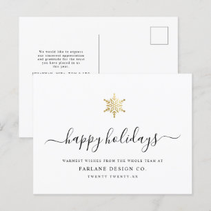 Cartes Pour Fêtes Annuelles Élégant Script moderne Gold Snowflake Entreprise