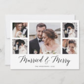 Cartes Pour Fêtes Annuelles Élégant Script Multi Photo Grid Marié et lumineux (Devant)
