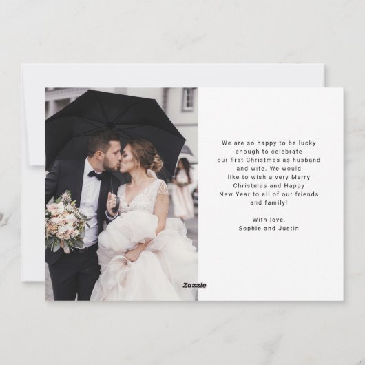 Cartes Pour Fêtes Annuelles Élégant Script Multi Photo Grid Marié et lumineux (Dos)