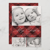 Cartes Pour Fêtes Annuelles Élégant Script Noël Plaid 3 Photo Collage (Devant / Derrière)