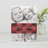 Cartes Pour Fêtes Annuelles Élégant Script Noël Plaid 3 Photo Collage (Debout devant)