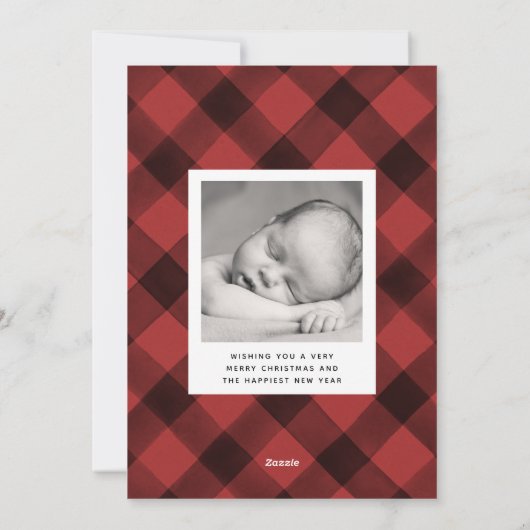 Cartes Pour Fêtes Annuelles Élégant Script Noël Plaid 3 Photo Collage (Dos)