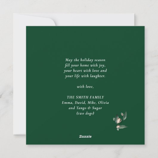 Cartes Pour Fêtes Annuelles Élégant script noir Magnolia Eucalyptus Verdure (Dos)