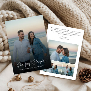 Cartes Pour Fêtes Annuelles Élégant Script Notre Premier Noël Coastal 4 Photo