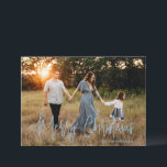 Cartes Pour Fêtes Annuelles Élégant script photo moderne Noël<br><div class="desc">Carte de Noël photo moderne avec un design simple et minimal avec l'accueil "Joyeux Noël" dans un élégant script bleu poussiéreux avec votre nom de famille. Le dos a un collage photo composé de six photos carrés.</div>