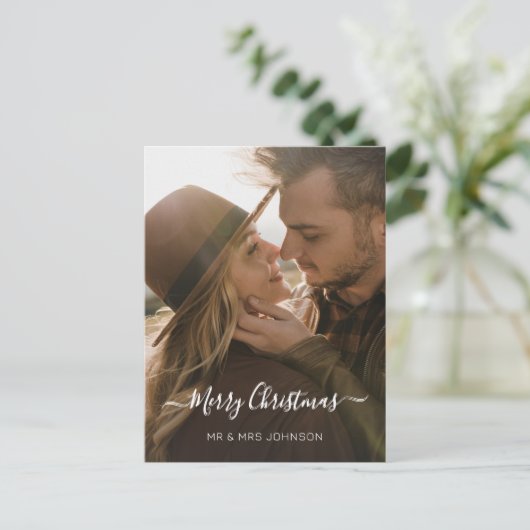 Cartes Pour Fêtes Annuelles Élégant Script Photo Noël 2 Conception latérale (Debout devant)