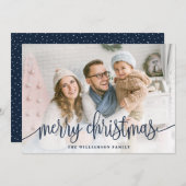 Cartes Pour Fêtes Annuelles Élégant Script photo pleine Joyeux Noël Marine (Devant / Derrière)